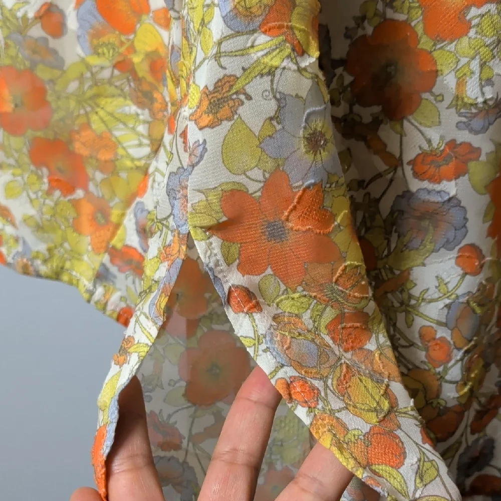 Multiples Orange and Yellow Floral V-Neck Tunic - Picture 4 of 9